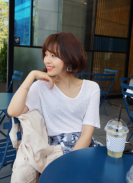 スクープネック半袖Tシャツ・全5色・b44654