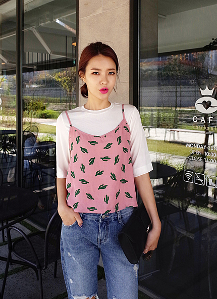 サボテン柄キャミソール・全3色・t44583