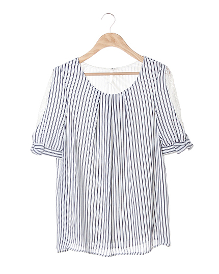 袖リボンストライプ／TOPS