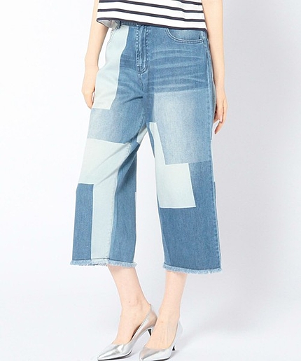 フェイクパッチワークワイドデニムパンツ/ AEBC FAKE PACH WIDE DNM