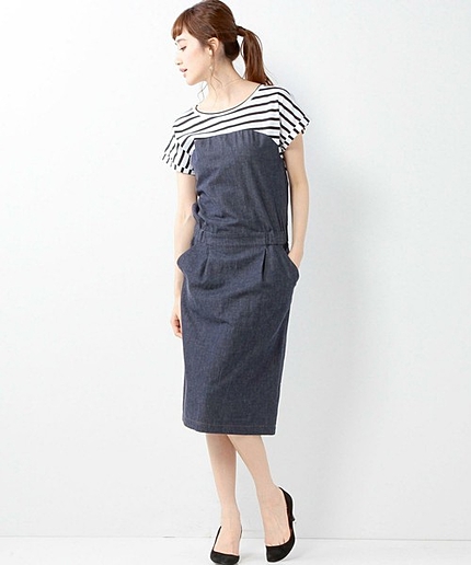 Munich BOR/DNM キリカエ OP / ミューニック / ボーダー / デニム / ワンピース