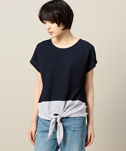 BYTF ワッフル×ヘムリボンショートスリーブ