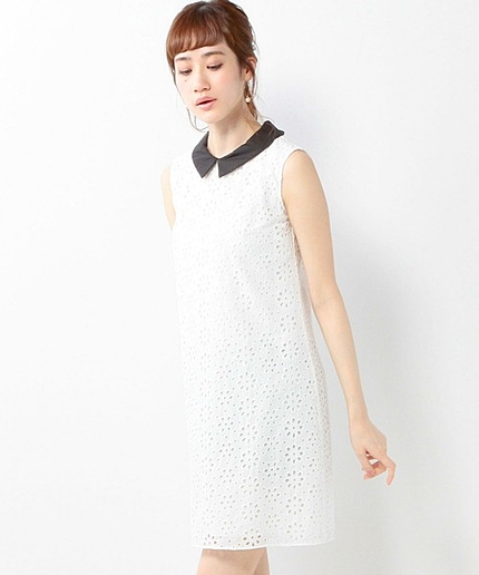 JCT レース刺繍 襟つき N/S OP / レース / ノースリーブ / エリツキ / ワンピース