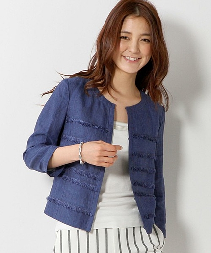 ○UAB フリンジ ノーカラー ジャケット∂