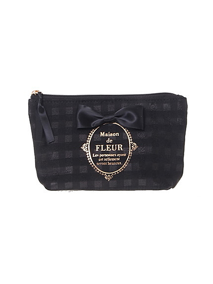 ・ギンガムチェックブランドロゴポーチ