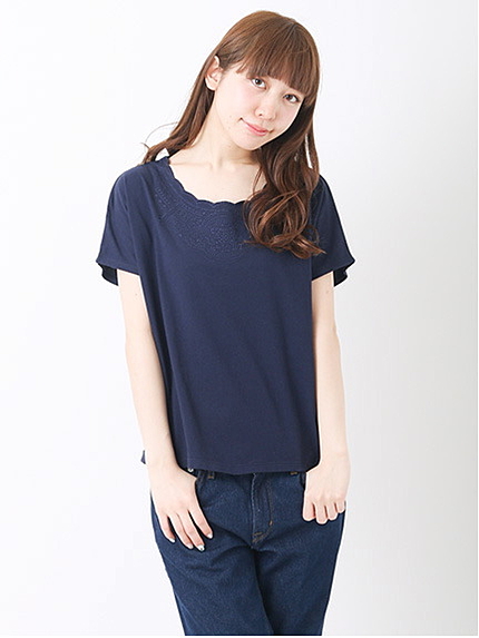 【Special Price】＜WEB限定大きな・小さなサイズ＞カットワーク刺繍ドルマンTシャツ