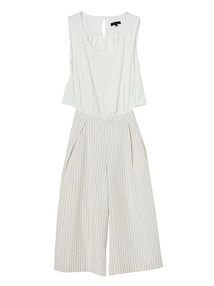 【LUX】 コンビストライプガウチョロンパース