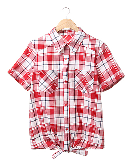 【6／4ヒルナンデスご紹介商品】前結びチェック柄／半袖シャツ