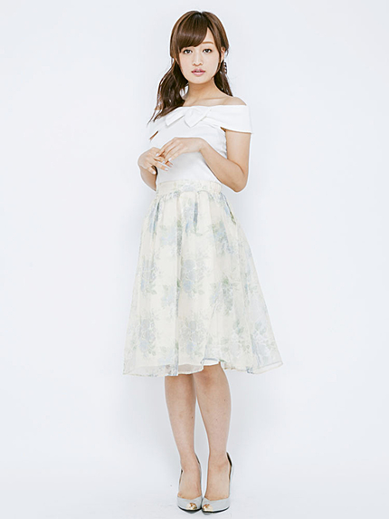 【Ｗ】ブーケ花柄オーガンジースカート