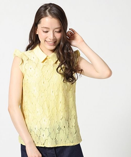 ハナレースフリルブラウスノースリーブ