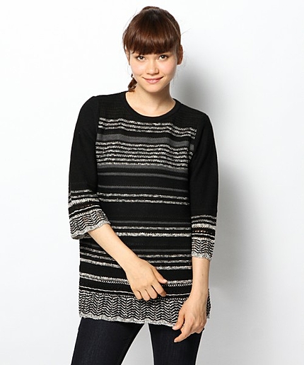 スラブカスリボーダーニットチュニック