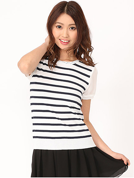 ボーダー袖シフォンＴＯＰＳ