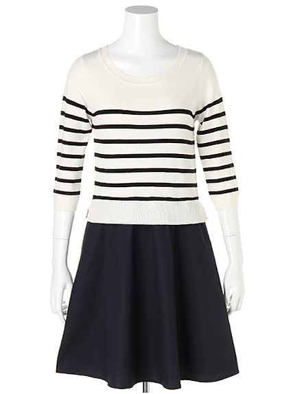 ボーダーニットコンビワンピ