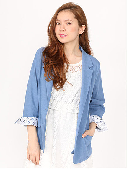 袖裏レースダンガリーテーラードジャケット