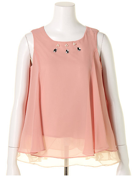 ビジュー付きシースルーティアードAラインブラウス