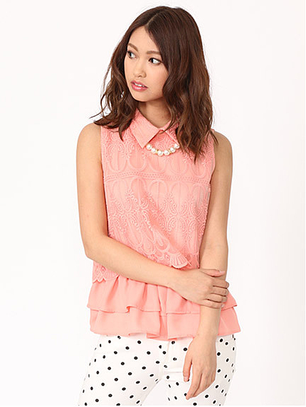 レースフリルチュニック＋ネックレス付き