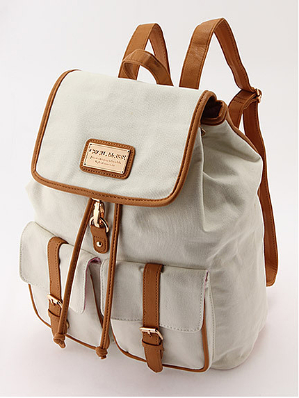 キャンバス合皮ロゴプレートリュック