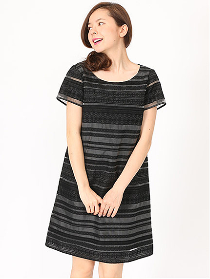 ボーダージャガードレースワンピ