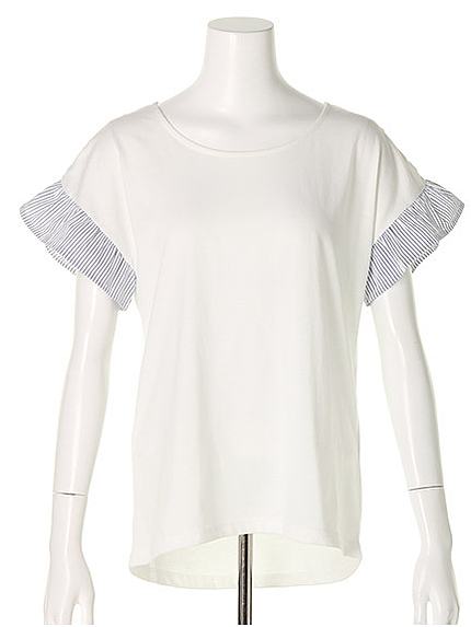 ストライプフリル袖カットソー