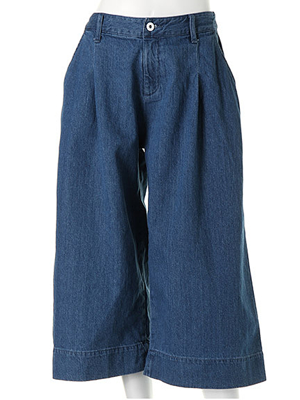 タック入りデニムガウチョパンツ