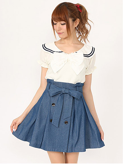 ウエストリボンタックデニムSK