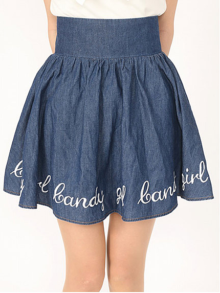 裾刺繍ハイウエストデニムSK