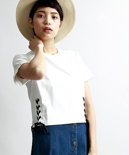 WEGO/レースアップクロップドTシャツ