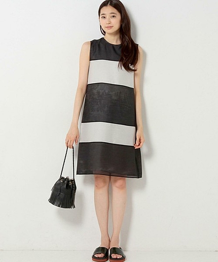 UAB P バイカラー ノースリーブ ワンピース