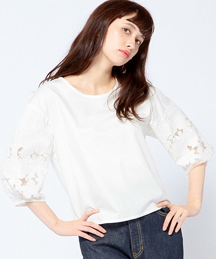 カットワークスリーブブラウスホワイト/AEBC CUT WORK SLV BL WHT