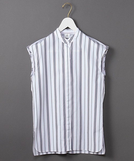 <6(ROKU)>COTTON STRIPE NOSLEEVE SHIRT/シャツ