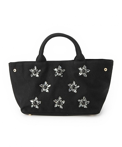 BY キャンバス ビジューフラワー2WAYトート