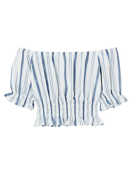 【R】ストライプオフショルトップス