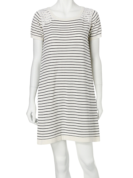 【DUO】 異素材ドッキングショルダーレースボーダーニットワンピース