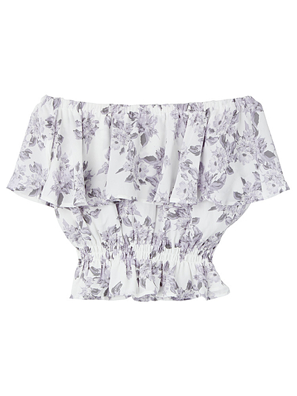 【Ｗ】花柄シフォンオフショルブラウス