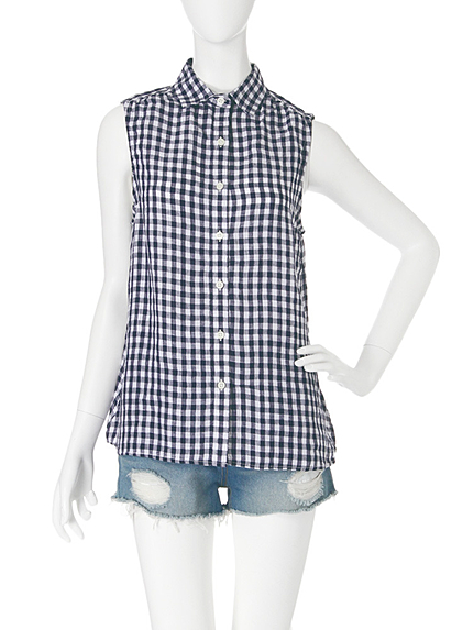 【green】フレンチリネンノースリーブシャツ