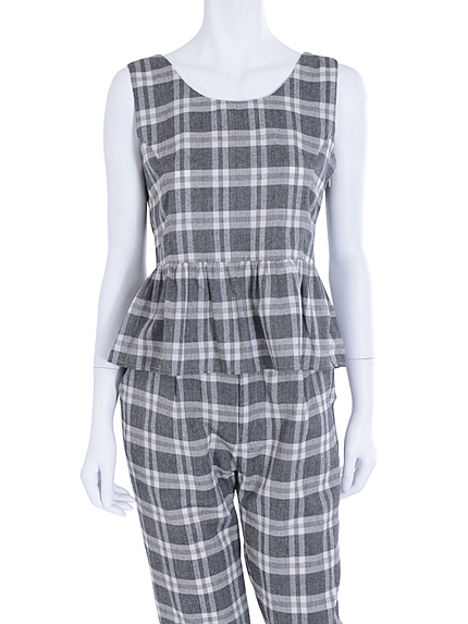 【BIJ】 チェックペプラムブラウス