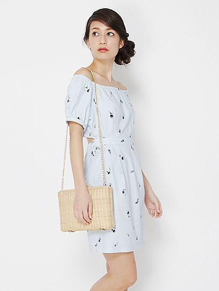 【DUO】 単色小花オフショルワンピース