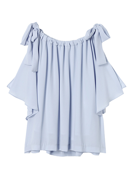 ショルダーラッフルリボントップス