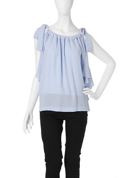 ショルダーラッフルリボントップス