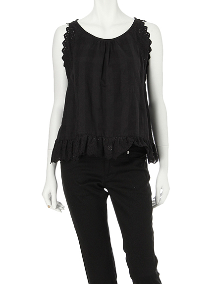 【DUO】 ガーゼチェック×レーストップス