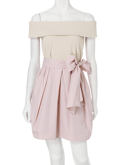 【DUO】 オフショルコンビコクーンワンピース(ベビーピンク)