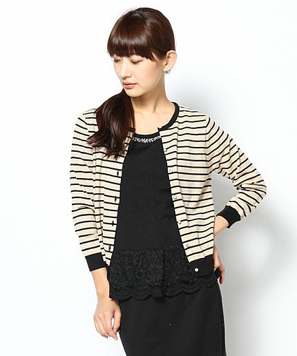 ボーダー&レースツインニット