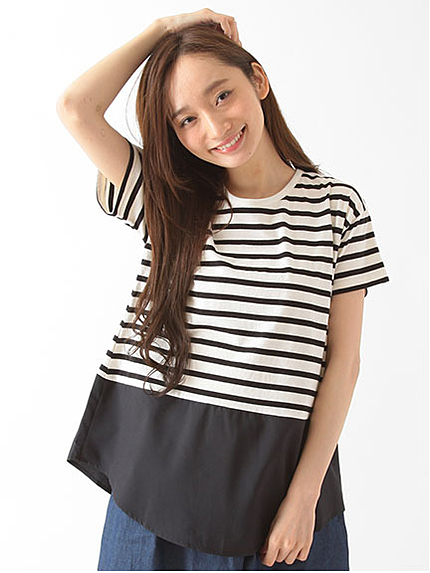 ・Uボーダー×布帛切替チュニック