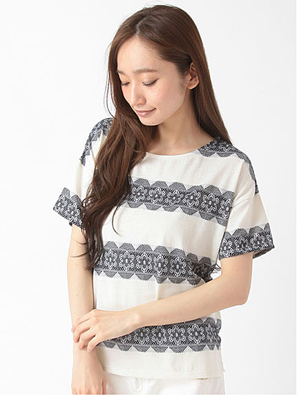 ・Uレースジャカードボーダープルオーバー