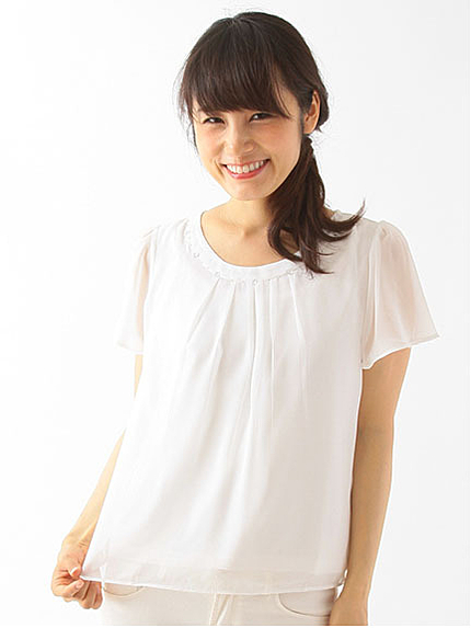 【Special Price】ビジューネックシフォンプルオーバー