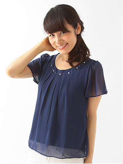 【Special Price】ビジューネックシフォンプルオーバー