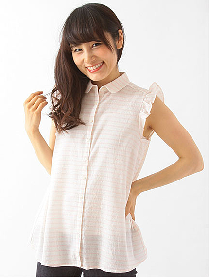 【Special Price】袖フリルボーダーブラウス
