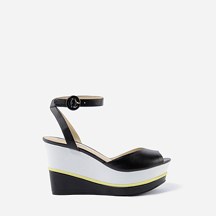 デュオトーンアンクルストラップウェッジ / DUO-TONE ANKLE STRAP WEDGES