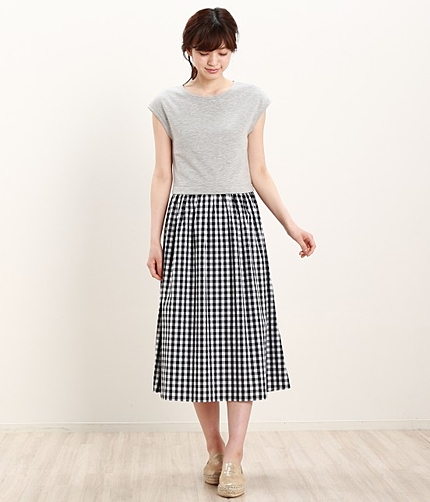ギンガムスカート切替ワンピース