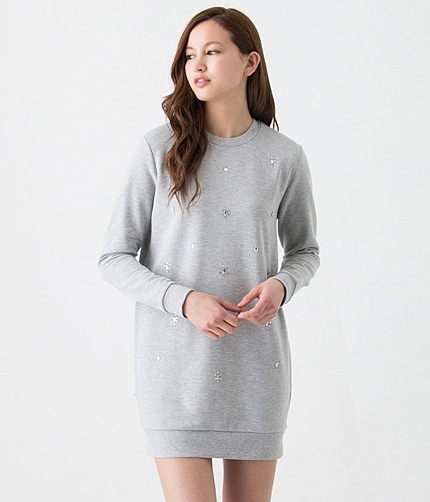 【WEB限定】裏毛ビジュー付きチュニックワンピース